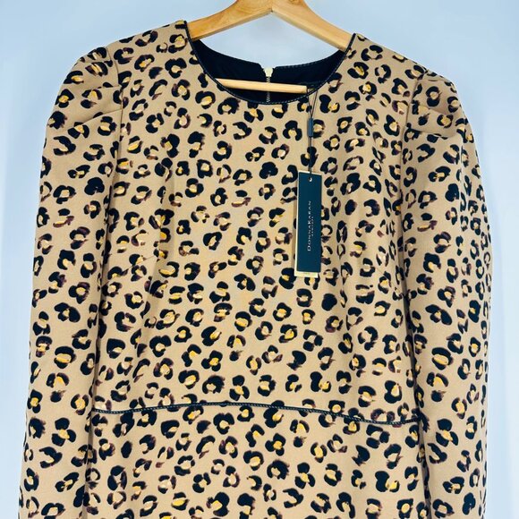 Donna Karan Womens Brown Tan Leopard Print Crew Neck Long Sleeve Zip Dress 12 - Picture 6 of 13